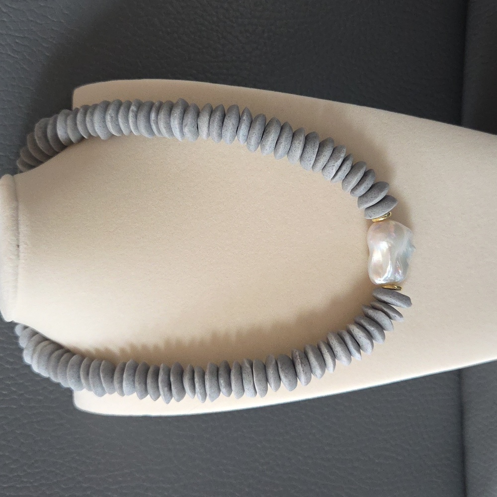 Gray Beaded Necklace with Pearl Accent